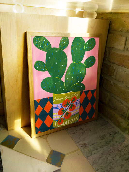 Cactus in a tomato tin art print | House plant houseplant 
