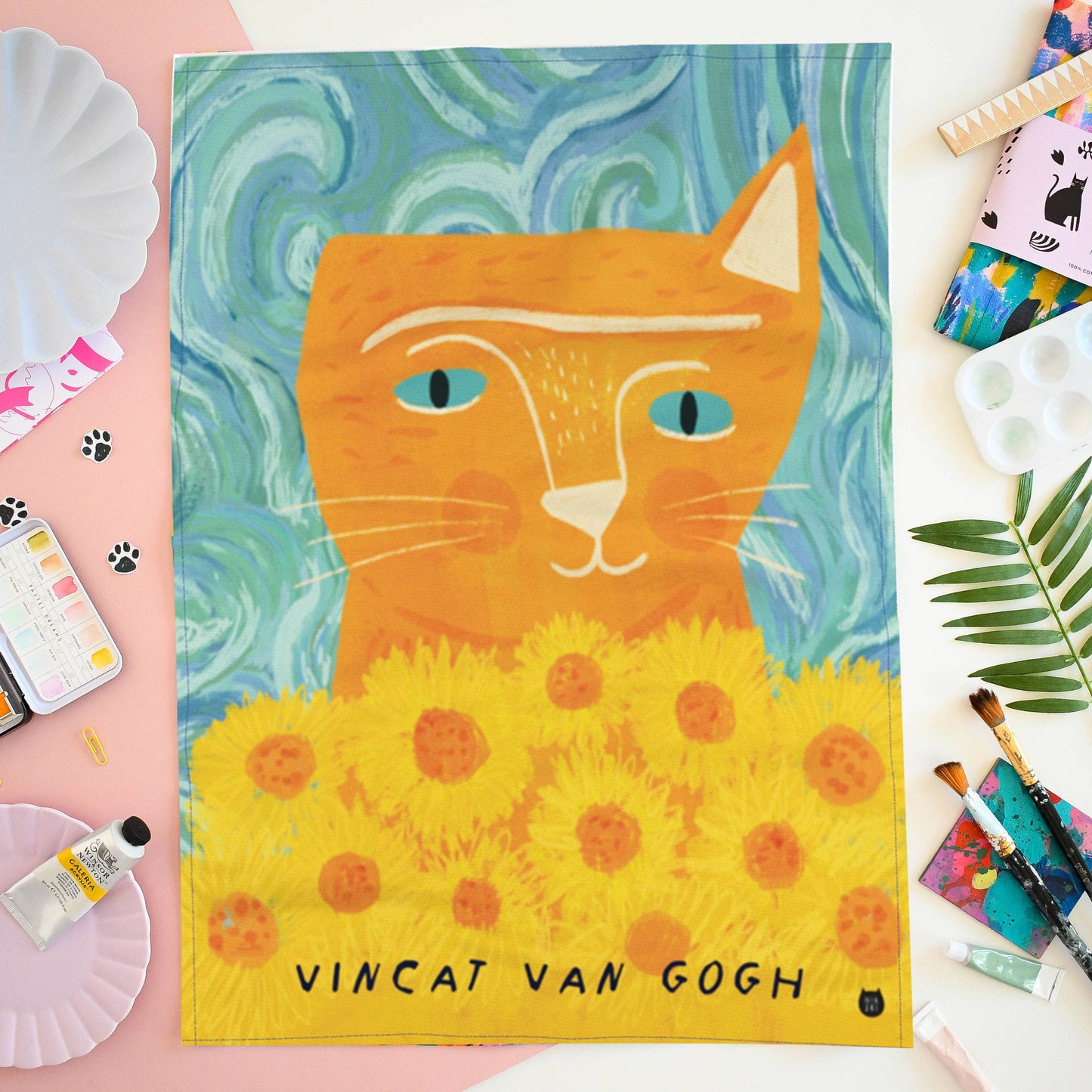 Vincat van Gogh Cat Tea Towel 