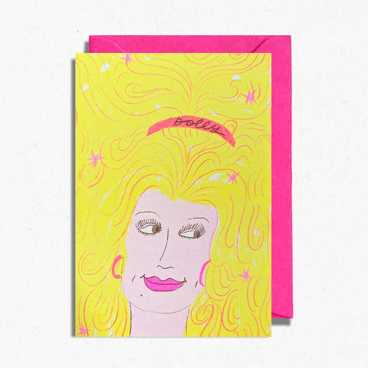 Dolly Parton Card | Risograph Printed | Fluorescent Pink
