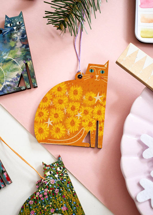 Vincat Van Gogh Wooden Cat hanging Decoration