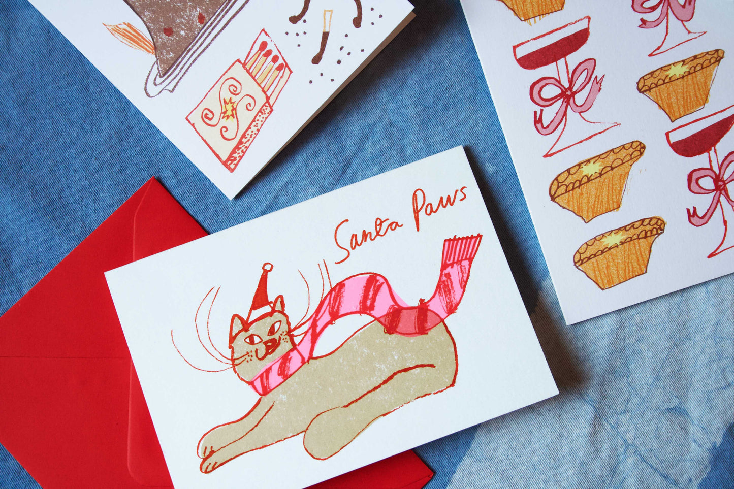 Santa Paws Christmas Card | Cat Card | Neon Ink