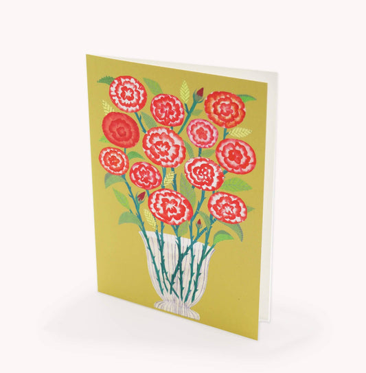 A Dozen Red Roses on Yellow, Valentines Card.
