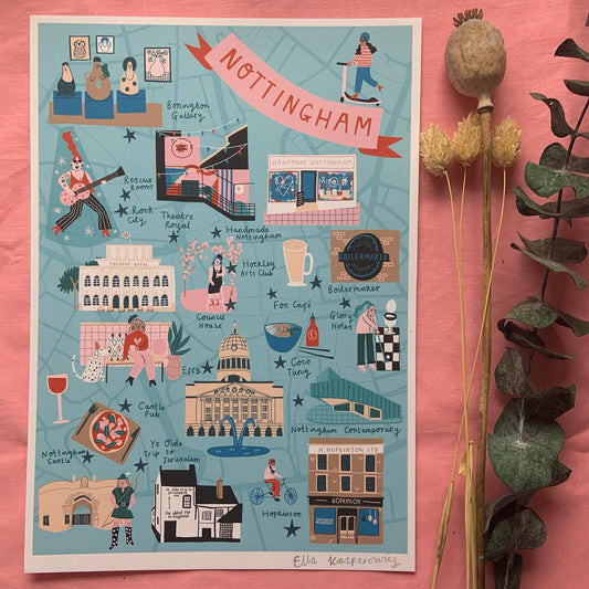 Nottingham Illustrated Map Print