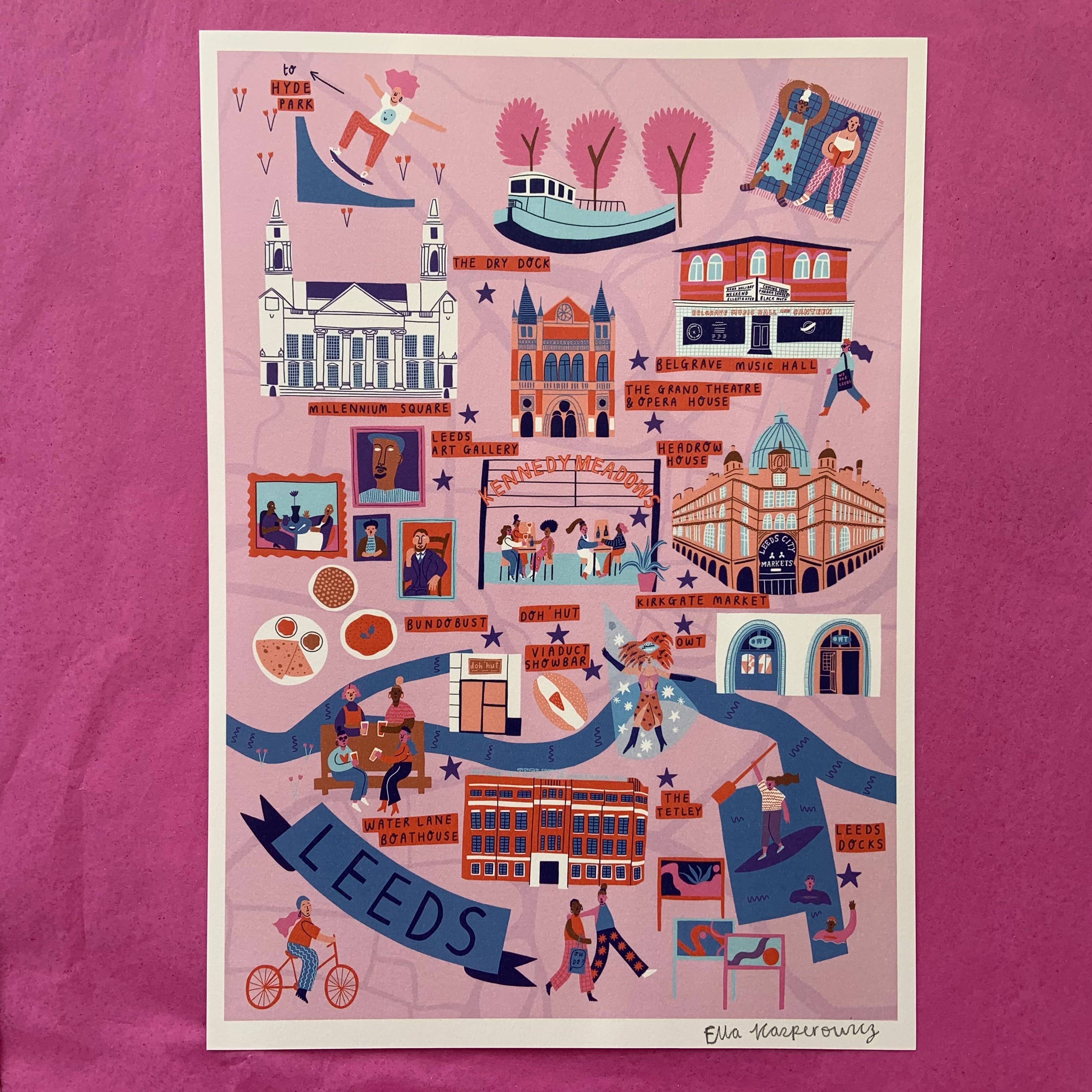 Leeds Illustrated Map Print – Flock and Gaggle