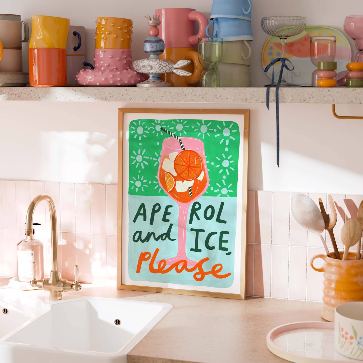 Aperol Cocktail Colourful Art Print | Cocktail Recipe |