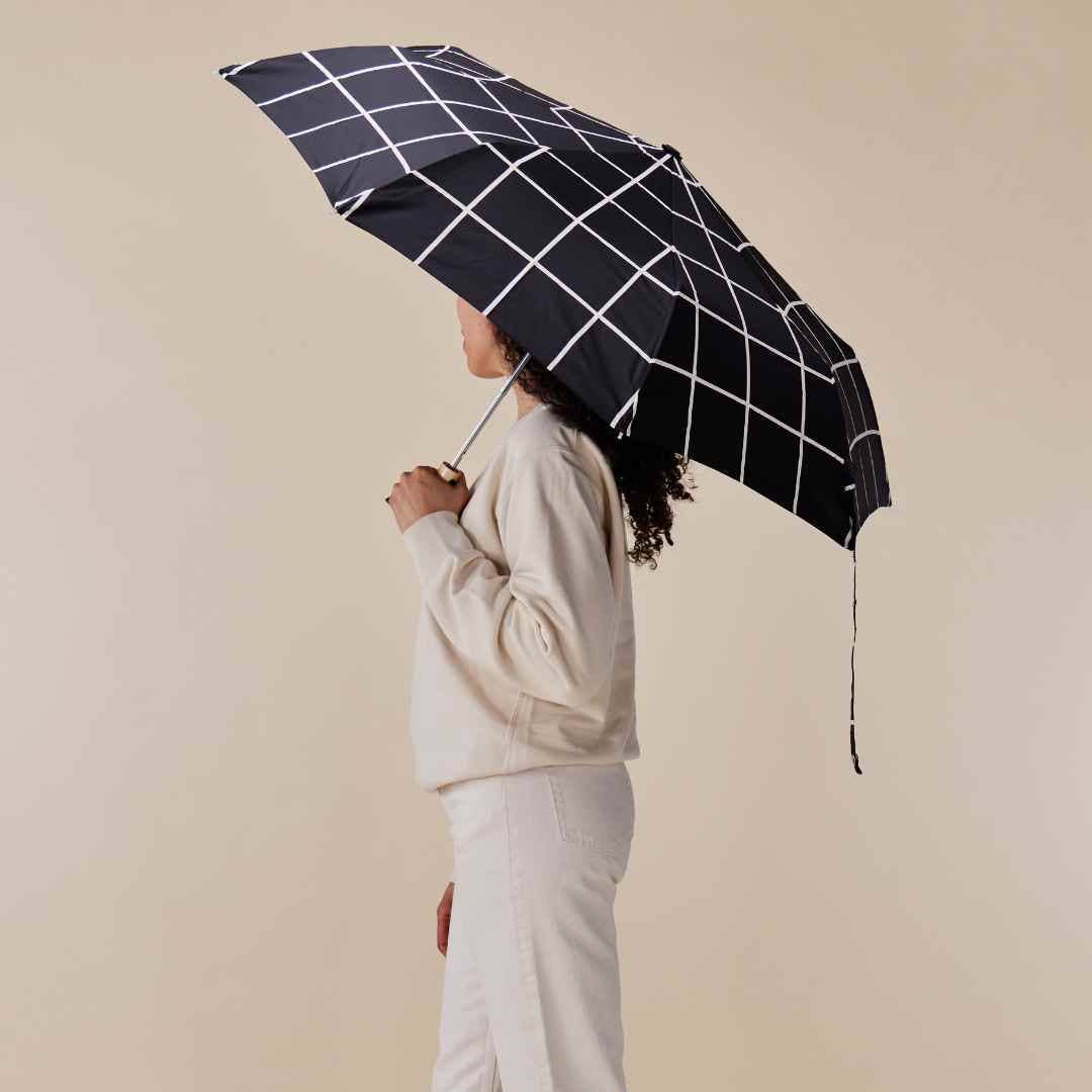 Black Grid Compact Mini Umbrella by Duckhead