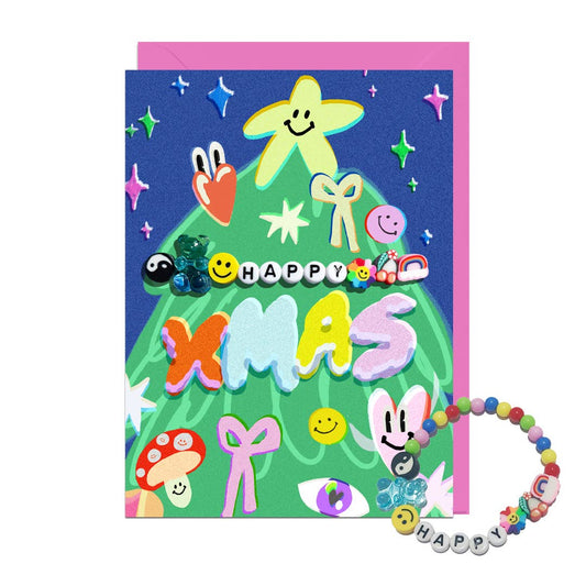 HAPPY XMAS, HAPPY BRACELET, PINK ENVELOPE Christmas Card