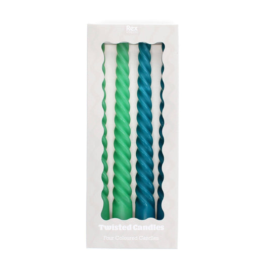 Twisted Candles (Pack of 4) - Green And Blue