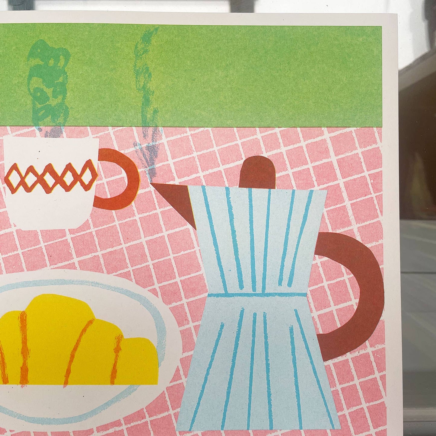 'Coffee & Croissant' Colourful Risograph Print