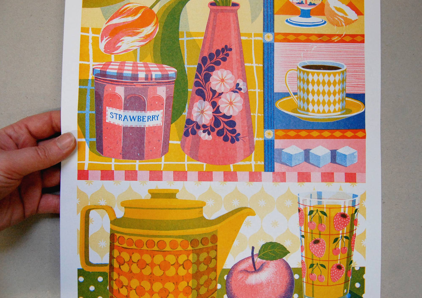 Teapot & Tulip - A3 Risograph Print by Printer Johnson