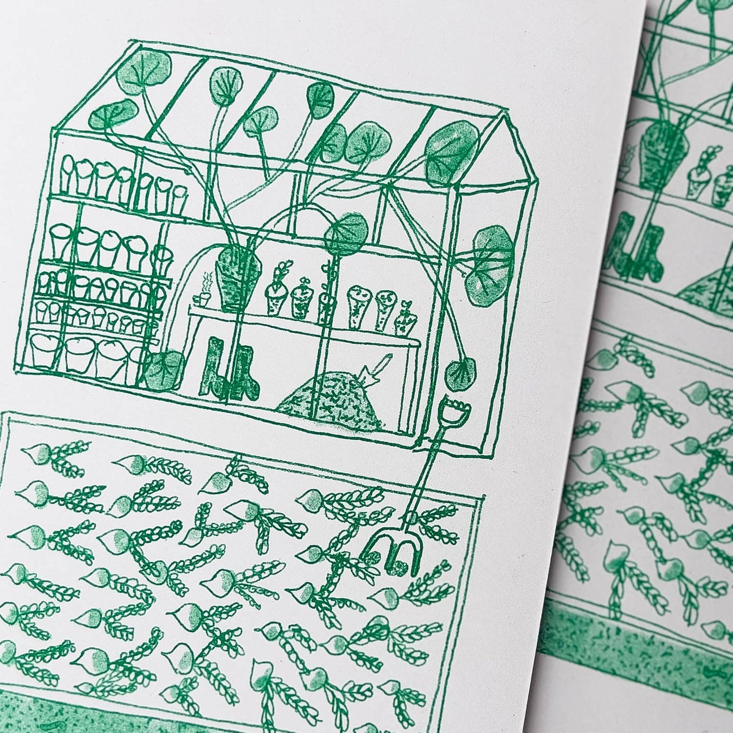 Greenhouse Card | Risograph Printed | Gardening Cards