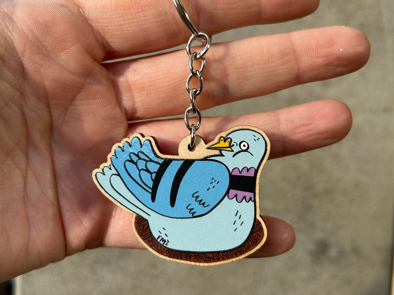 Pigeon Wooden Keychain
