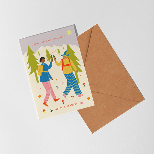 Blazing Trails, Sipping Ales Birthday Card | Hiking Card