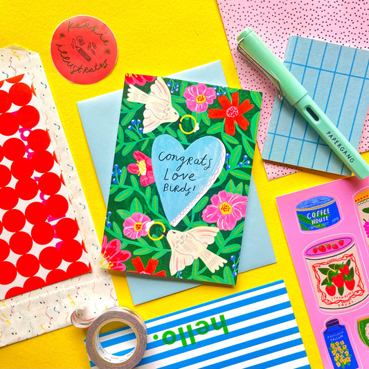 Congrats Love Birds Wedding Engagement Greeting Card Propose