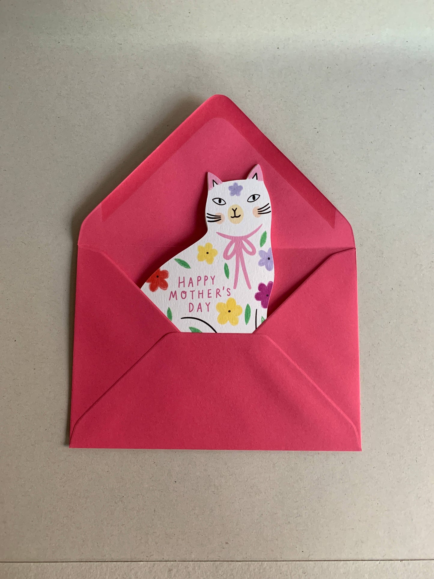 Sitting Kitty Floral Shaped Cat Greeting Card by Kitty Kenda