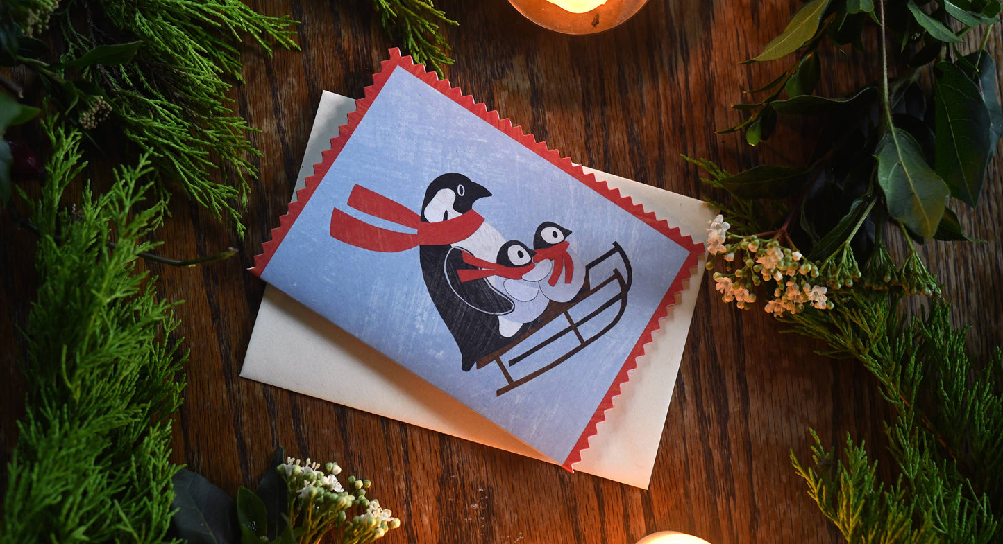 Penguin Family Shaped Christmas Card