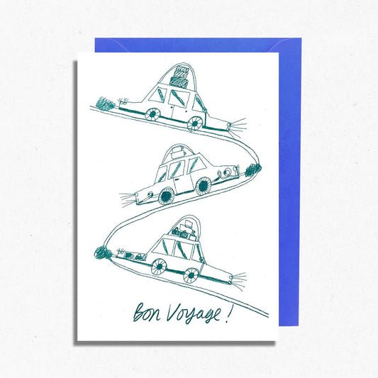 Bon Voyage Illustrated Risograph Card | Goodbye Moving Card