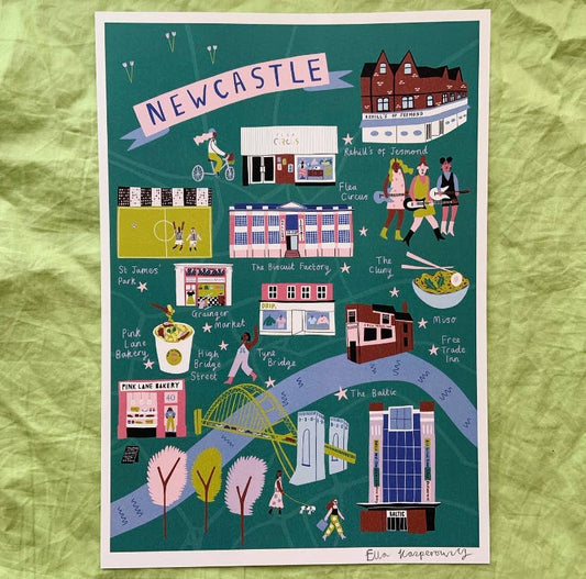 Newcastle Illustrated Map Print