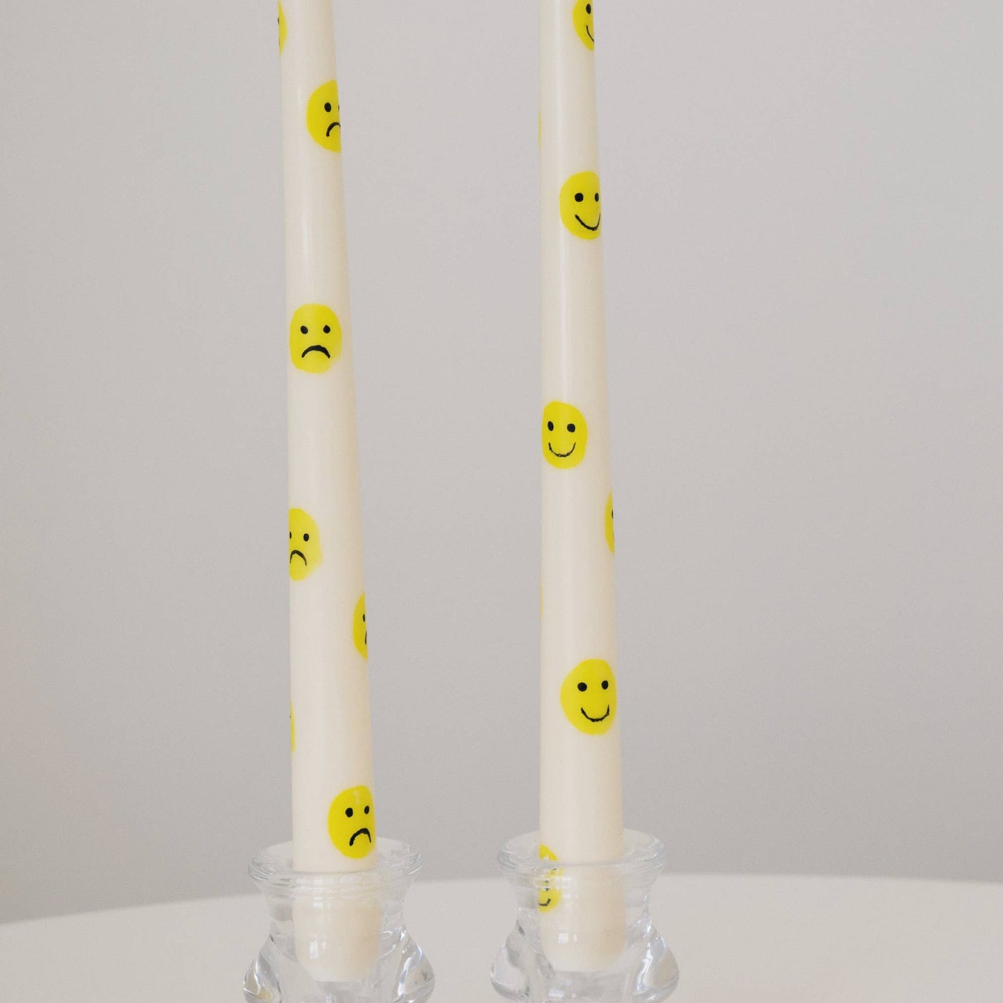 Hand-Painted Smiley/Sad Face Candlestick