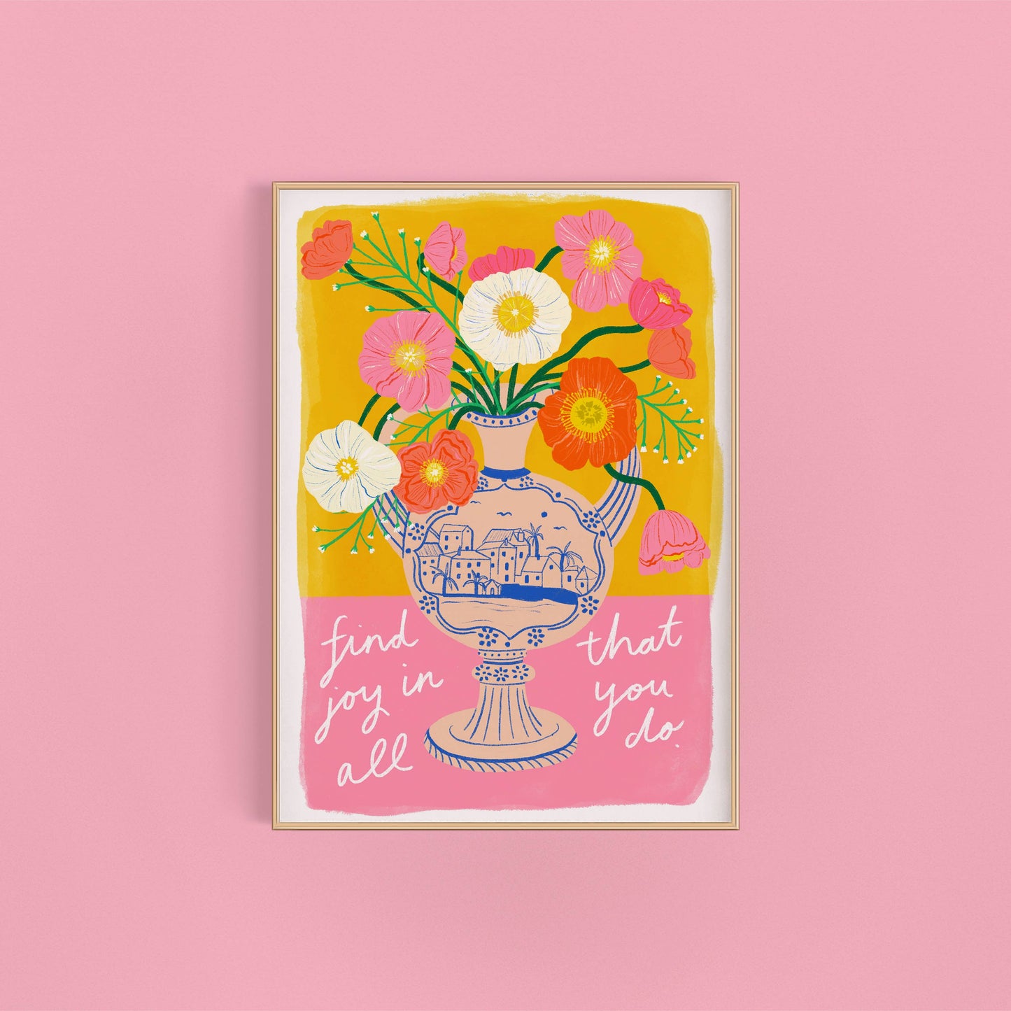 Find joy flowers in antique vase art print | Floral Wall Dec