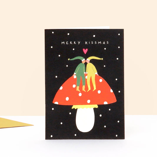 Merry Kissmas Christmas Card | Elves | Mushroom Card