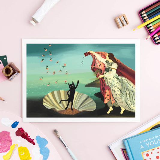The Birth of Cat Venus Art Print