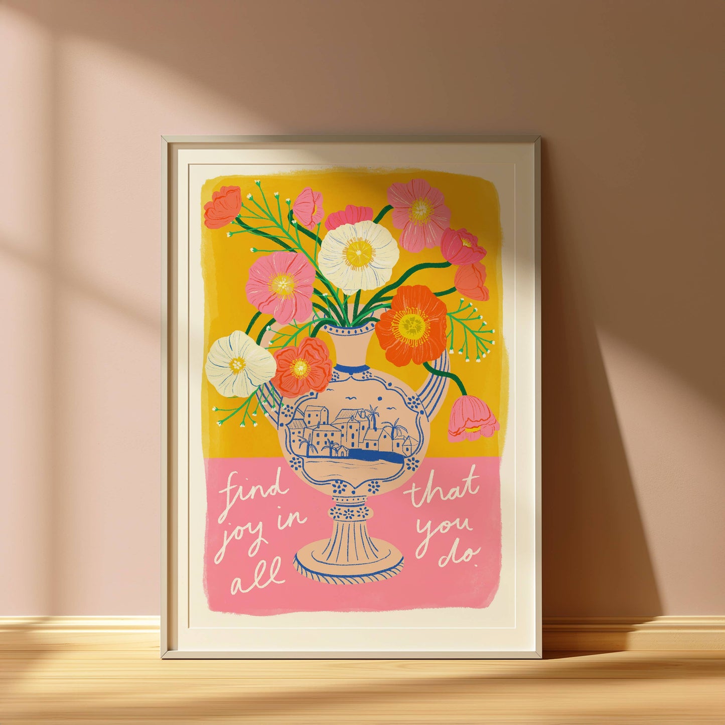 Find joy flowers in antique vase art print | Floral Wall Dec