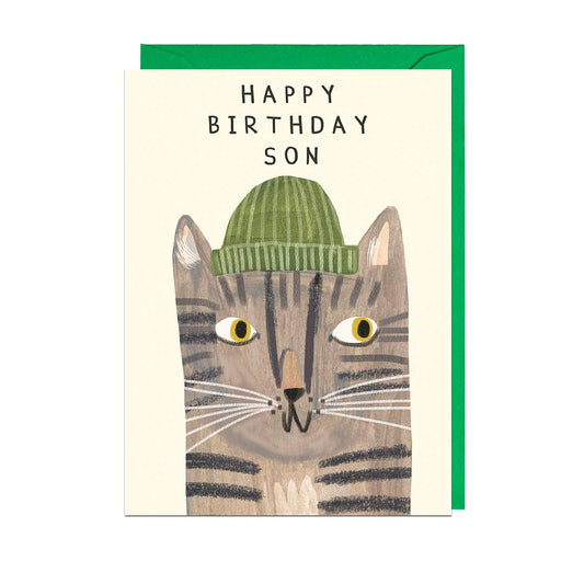 HAPPY BIRTHDAY CAT SON - GREEN ENVELOPE Card