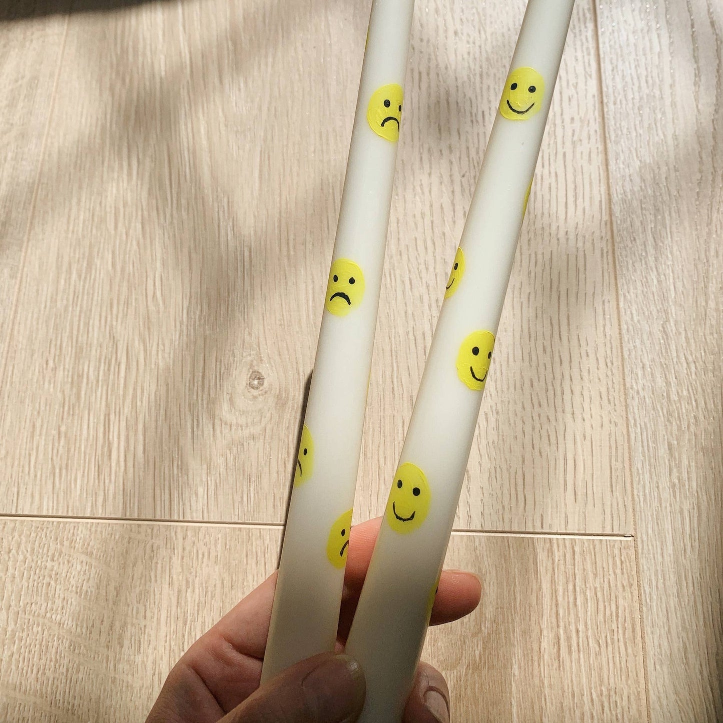 Hand-Painted Smiley/Sad Face Candlestick