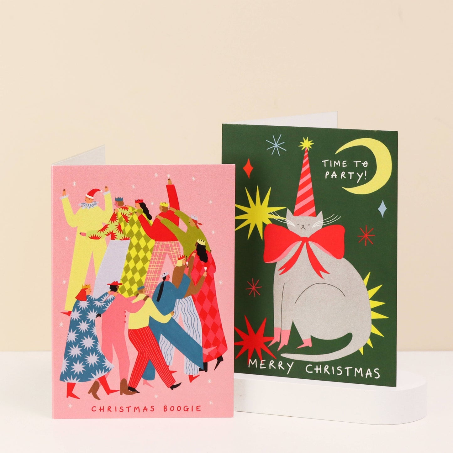 Time To Party Christmas Card | Cat Card | Party Hat | Moon