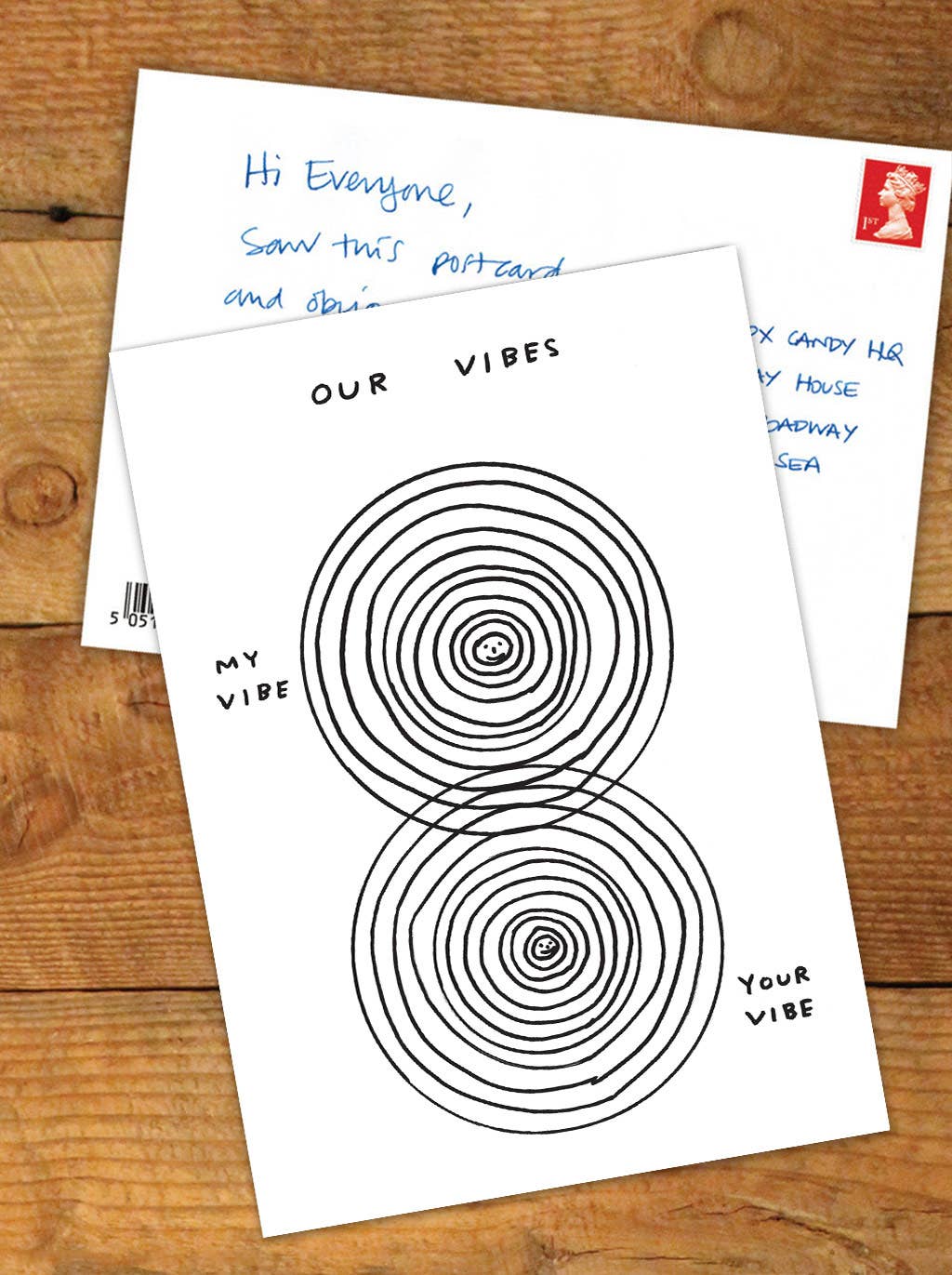 Our Vibes - A6 Art Postcard By David Shrigley