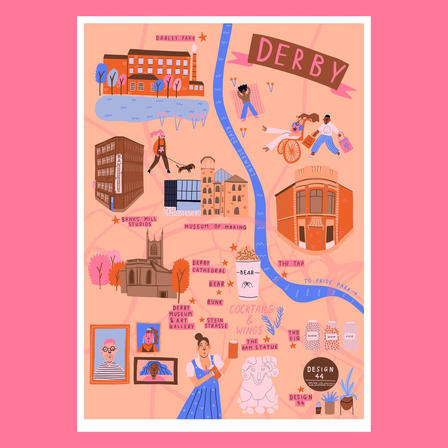 Derby Illustrated Map Print