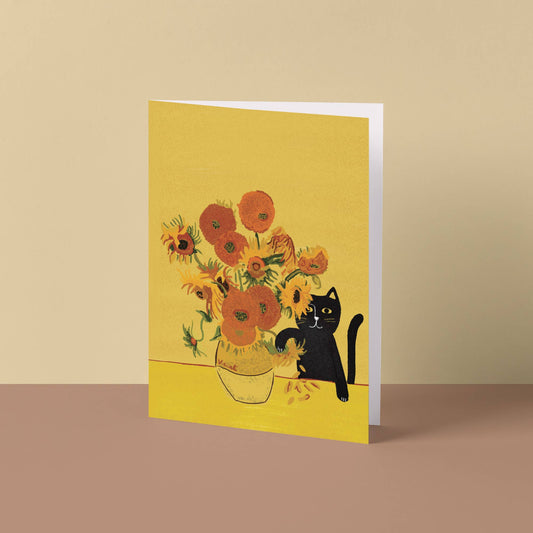 Vincents Sunflower Vase Cat Card