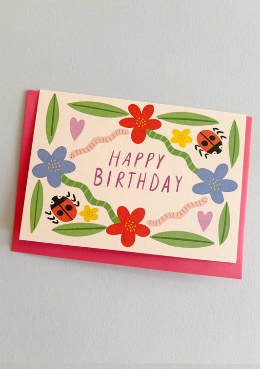 Garden Print Happy Birthday Greeting Card