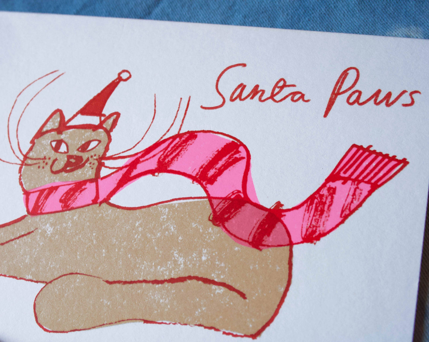 Santa Paws Christmas Card | Cat Card | Neon Ink