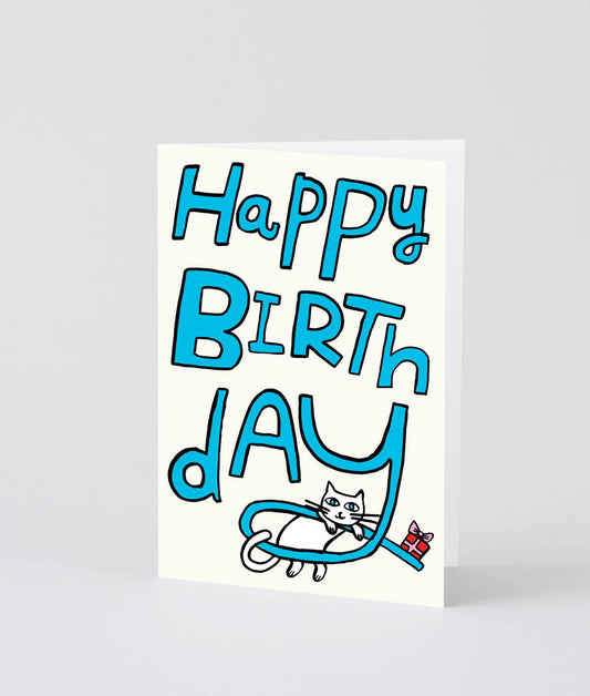 Happy Birthday Cat & Present' Embossed Greetings Card
