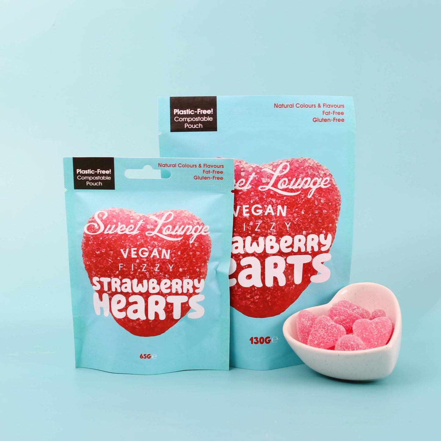 Vegan Fizzy Strawberry Hearts (Plastic-free)