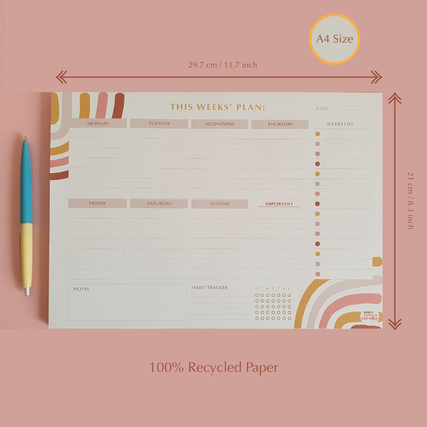 Weekly Planner Pad with Habit Tracker | Abstract Rainbow