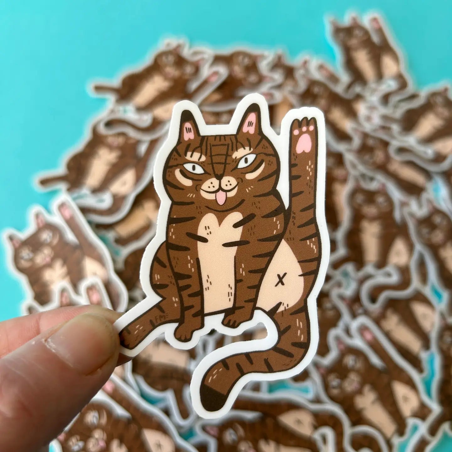 Tabby Cat Licking Matte Vinyl Sticker
