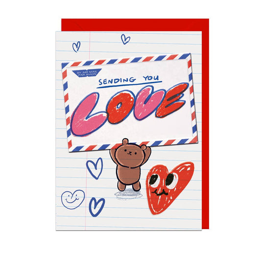 SENDING LOVE, EMBOSSED, RED ENVELOPE Card