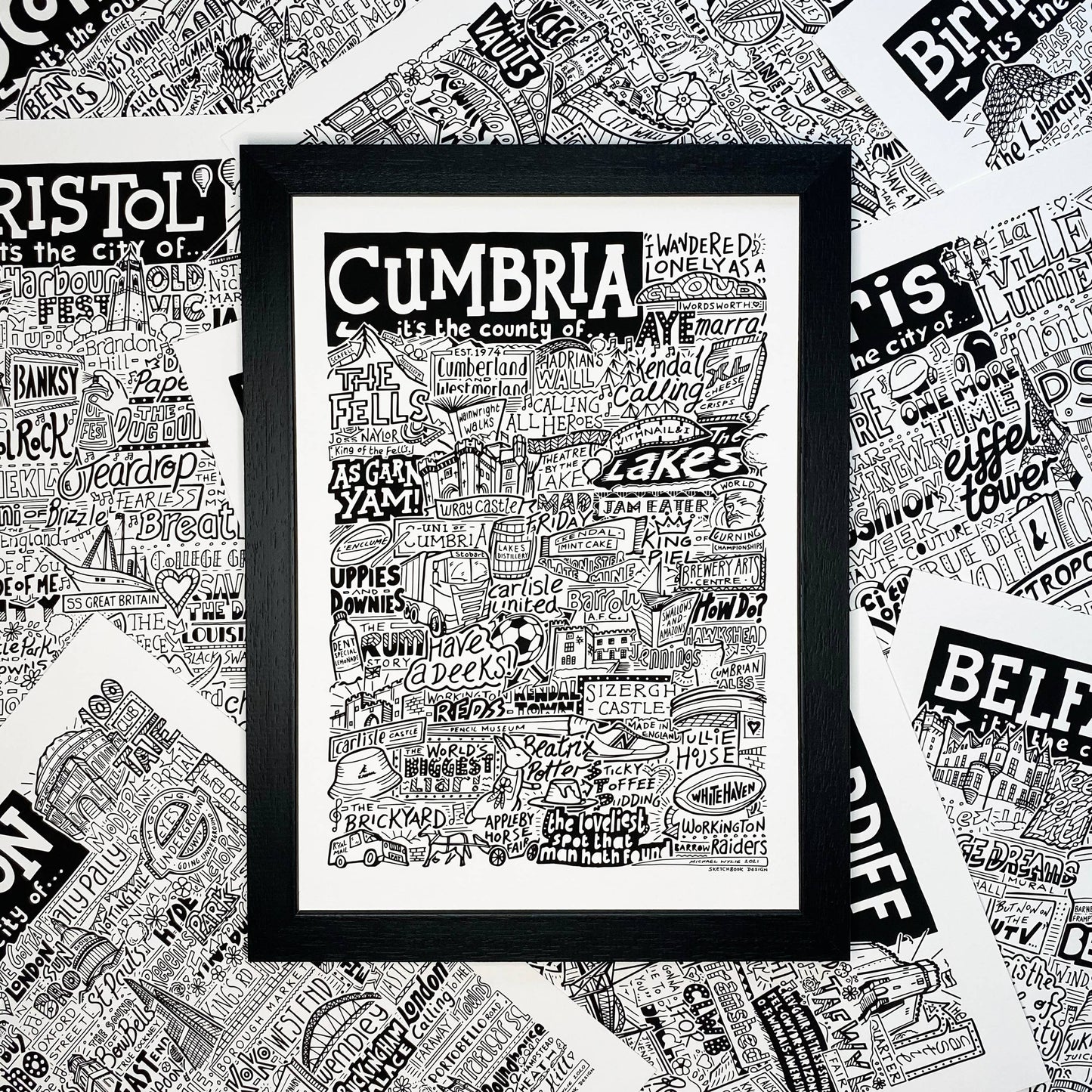 Cumbria Landmarks Art Print