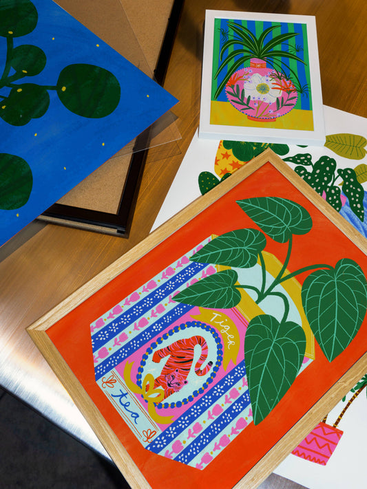 Alocasia Plant in a Vintage Tiger Tin Art Print | Houseplant