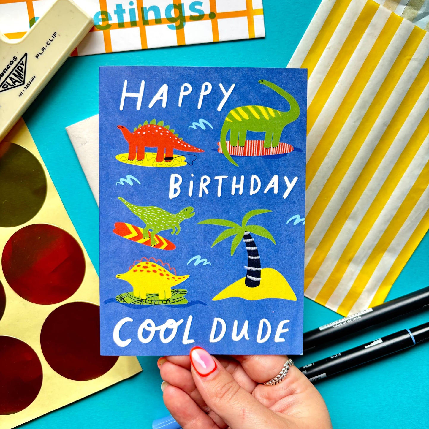 Happy Birthday Cool Dude Dinosaur Greeting Card | Boys Birth