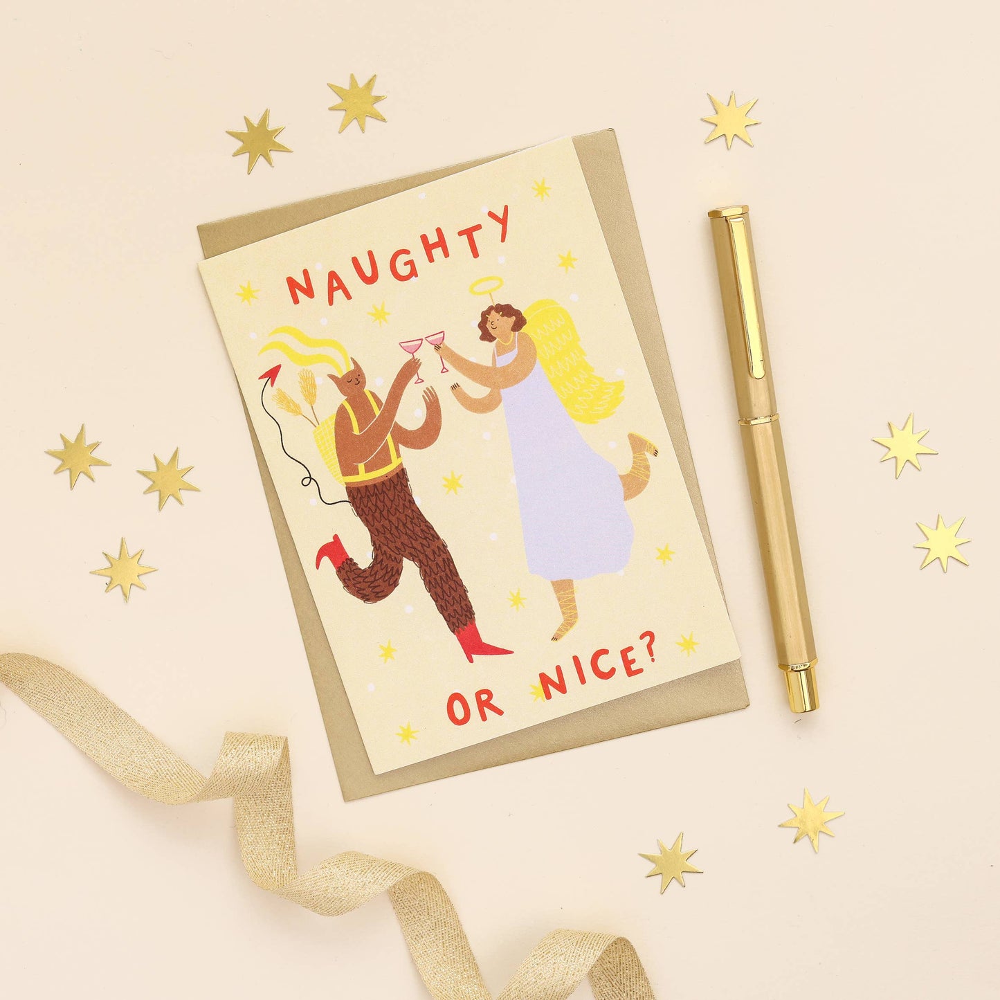Naughty or Nice Christmas Card | Krampus Card | Folky Card