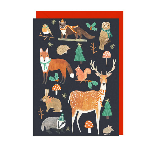 CHRISTMAS FOREST ANIMALS - RED ENVELOPE Card