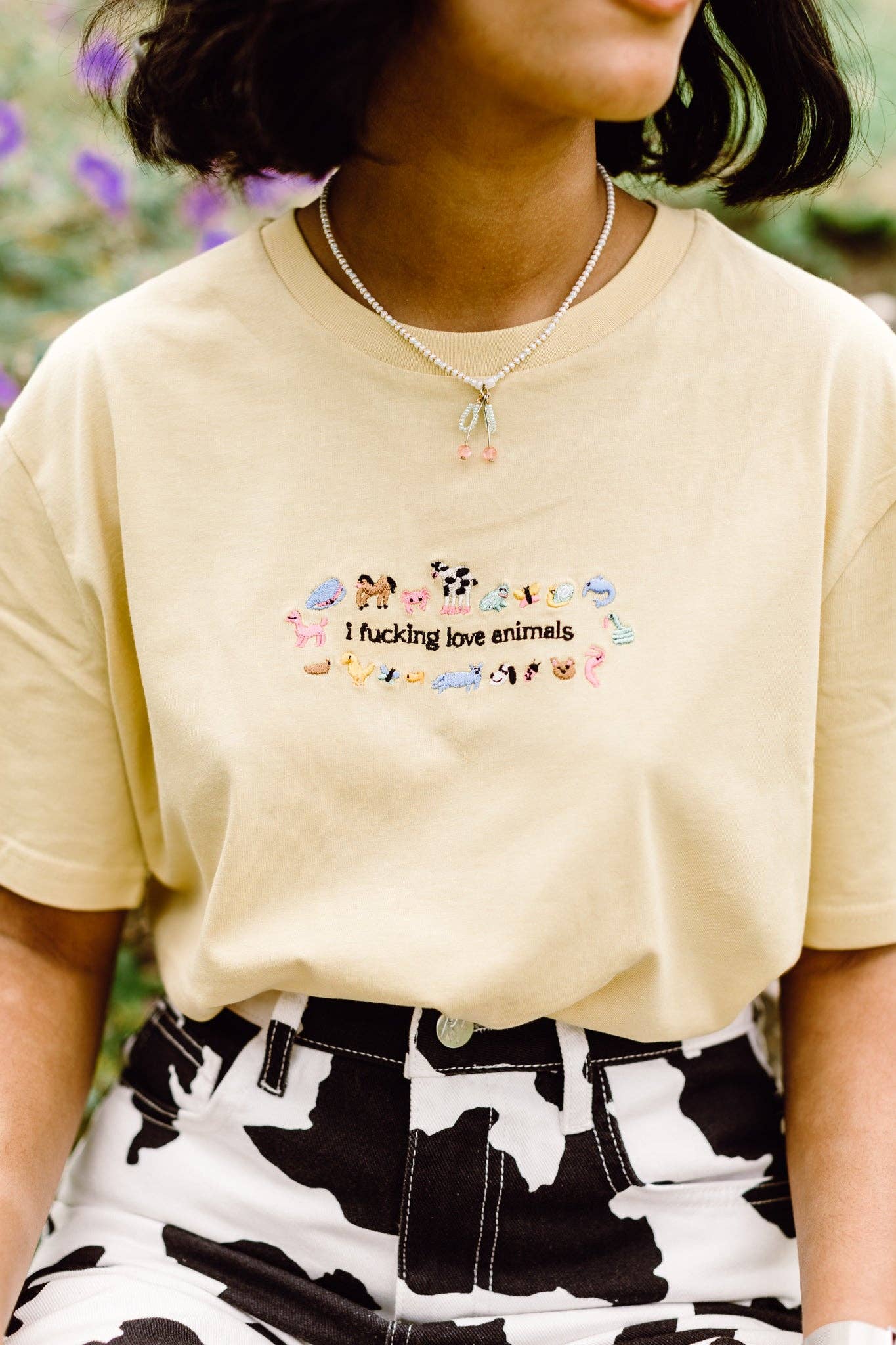 I Fucking Love Animals Luxe Embroidered T-Shirt by Limpet Store