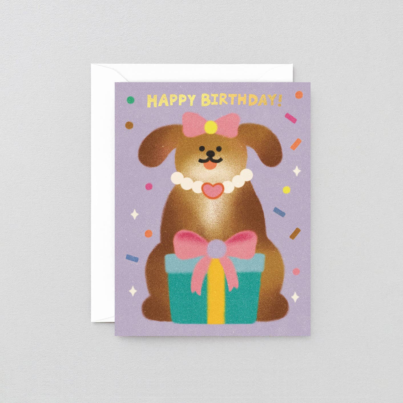 Dog & Ribbon Birthday Greeting Card