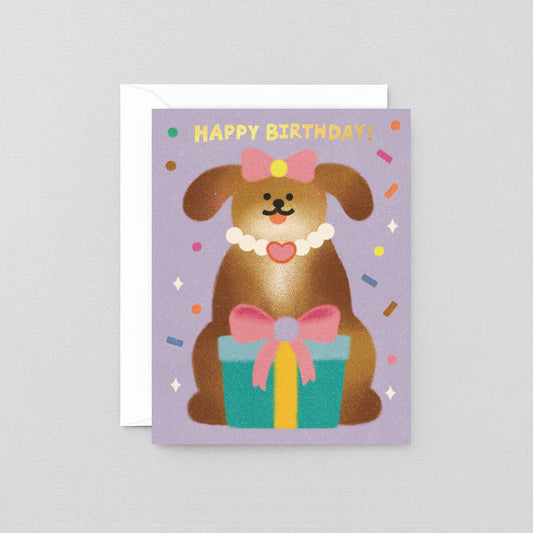 Dog & Ribbon Birthday Greeting Card