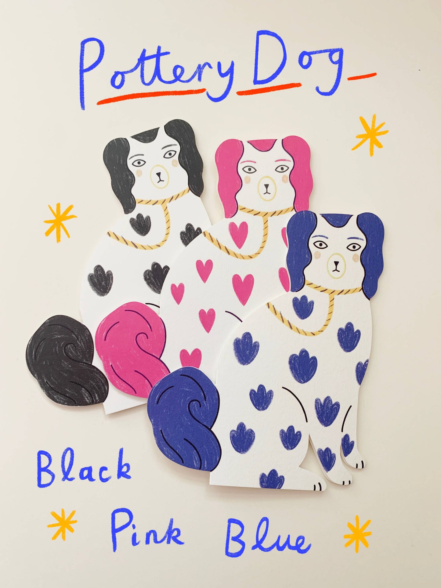 Sitting Pottery Dog Card - Loveheart by Kitty Kenda