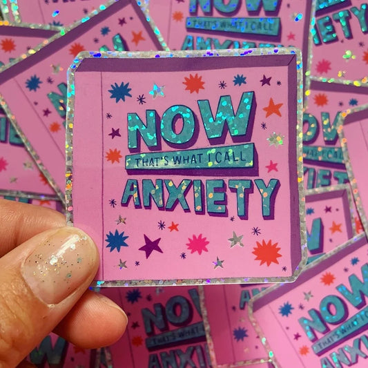 ANXIETY GLITTER STICKER by Ellastrated